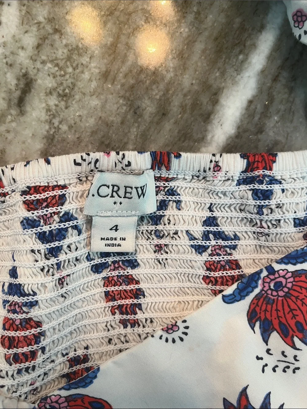 J. Crew White Dress with Red & Blue Floral Print